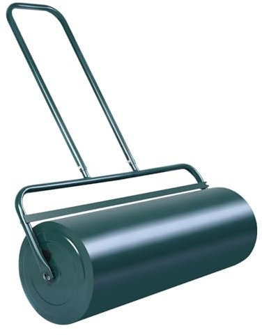 SOARS Rouleau à Gazon 48L, Grand Rouleau 65 X 32 CM, Rempli de Sable/Eau, Cadre Métallique avec Poignée en U & Bouchon de Vidange Amovible, Outillage de Jardin pour Cour, Prairie, Ferme (Vert-48L)