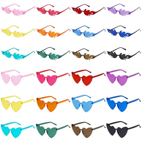 VirtuGro 24PCS Gafas Corazon Llamas de Fuego Gafas Fiesta Divertidas Gafas Despedida de Soltera Gafas Boda para Fiesta Cumpleaños Accesorios Photocall Cumpleaños Cosplay Hippy Unisex