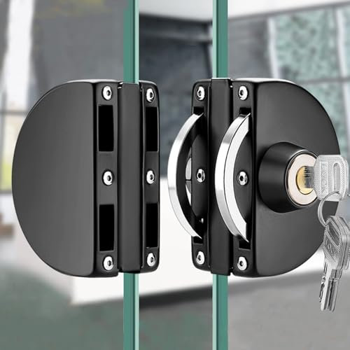 Glastürschloss Abschließbar ohne Glasbohrung Bohren, Diebstahlschutz Schiebetür Schloss mit 3 Schlüssel, Edelstahl Glasschiebetür Klein für 10 mm-12 mm wc/Büro/Glasvitrinen Glastür - Schwarz