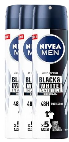 NIVEA Men Invisible for Black & White Original Anti-Perspirant Deodorant Spray 150ml | 48H Protection | No White Marks or Yellow Stains | No Ethyl Alcohol | Fresh Scent | Quick-Dry, 3 Pack