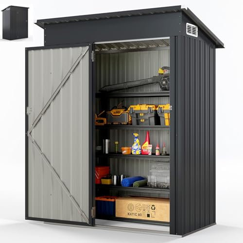 Casetta di Stoccaggio da Giardino, Struttura Resistente in Lamiera di Acciaio, con Porta Apribile e Tetto Inclinato, Dotato di 2 Paia di Guanti (GRIGIO)