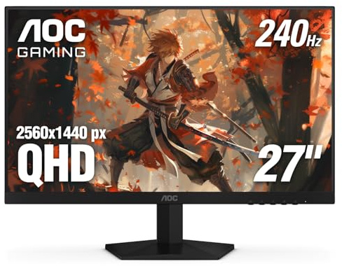 AOC 27 Inch QHD Gaming Monitor 240Hz 0.3ms, Overclock 260Hz, IPS, 2560x1440, G-Sync Compatible, HDR Ready, DisplayPort 1.4 HDMI 2.0, VESA Mount, 3-Year Zero-Bright-Dot, Q27G41ZE