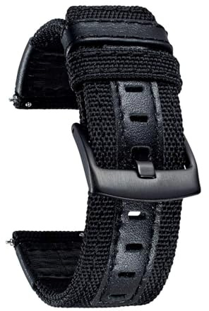 NZVCQVPU Mira bandas clásicas de lienzo con correas de reloj híbridas genuinas de cuero pulsera de pulsera negra 18/20/22 mm