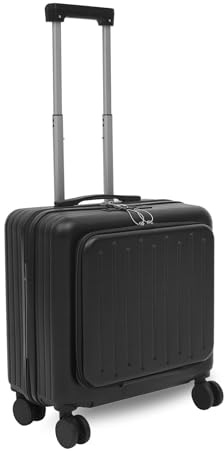 TkkMivcOC 18 tum handbagage, portfölj, resväska med 3-siffrigt kodlås, laptopfack, mugghållare, tysta spinnhjul, resväska för reseaffärer, svart, 45 x 24 x 41 cm