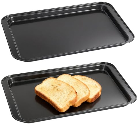 2 Stück Backblech, 42,5 x 28,5 x 2,5cm Backblechen Antihaft Ofenblech Rechteckige Backofenblech Kuchenblech mit Antihaftbeschichtung für Backen Braten Servieren Gesund Leicht zu Reinigen