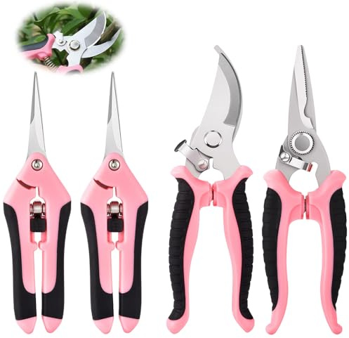 4 Pezzi Forbici da Giardino, Forbici Potatura Professionali, Cesoie Potatura Affilate in Acciaio Inox, Manici Ergonomici, con Blocco, per Piante, Fiori, Rose, Rami, Bonsai, Frutta