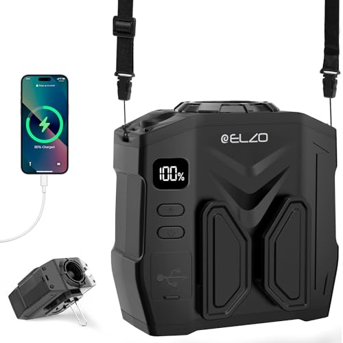 ELZO 10000mAh Portable Waist Fan Clip on Wearable Belt Personal Fan with 5 Speed Settings/Rechargeable Battery operated/Flashlight/Neck Hands Free/Max 41H Cooling For Outdoor Camping Travel (Black)