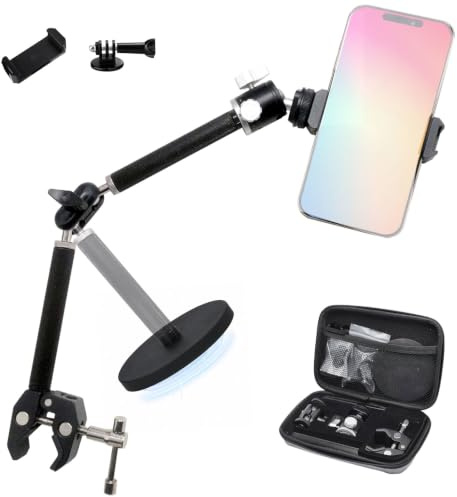 FotoZ Kit de 7 outils tout-en-un avec tête sphérique, double rotule, bras magique, perche à selfie, perche multi-appareils avec super aimant, kits de serrage, appareil photo, téléphone et plus encore
