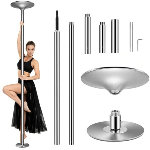 GartistGo - Barra de poste de baile, 45 mm, acero cromado, estático y giratorio 360°, altura ajustable, 89-110 in (225-280 cm), sin taladrar, kit profesional de fitness en casa estudio