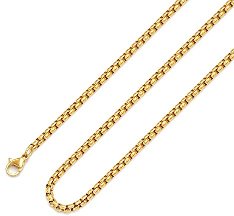 Sunique 2 MM 18K Real Gold Plated Square Rolo Chain Stainless Steel Round Box Chain Necklace Men Women Jewelry 18 Inches