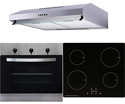 SIA 60cm Stainless Steel Single Oven, 4 Zone Induction Hob & Cooker Hood Visor