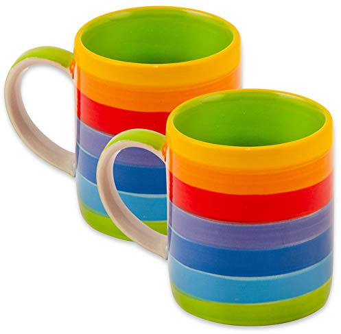Hand Painted Rainbow Stripe Ceramic Espresso Shot Mini Mugs - Set of 2 - Capacity 80ml
