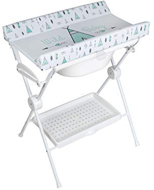 PLASTIMYR Bañera Cambiador Bebe Plegable LEA - Cambiador con Bandeja Organizadora y Patas Antideslizantes – Bañera Plegable Bebé Viaje Seguro y Compacto - Mint