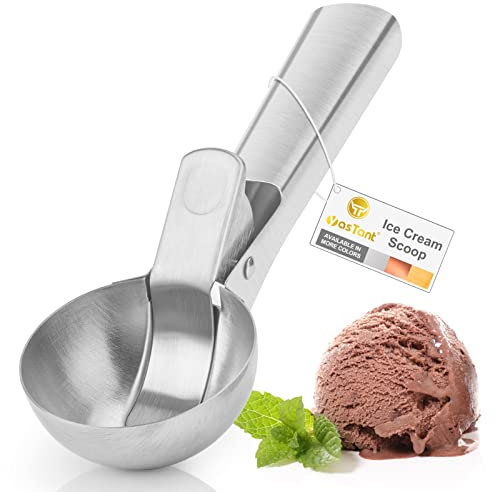 YasTant Premium Ice Cream Scoop with Trigger Ice Cream Scooper Stainless Steel, Heavy Duty Metal Icecream Scoop Spoon Dishwasher Safe, Perfect for Frozen Yogurt, Gelatos, Sundaes, Large Silver