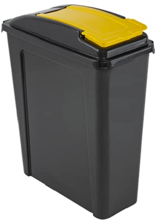 M1SS 25 Litre Plastic Indoor, Outdoor Recycle Recycling Waste Bin, Slimline Bin with Lid for in the Home/Kitchen - Made in UK (Yellow)