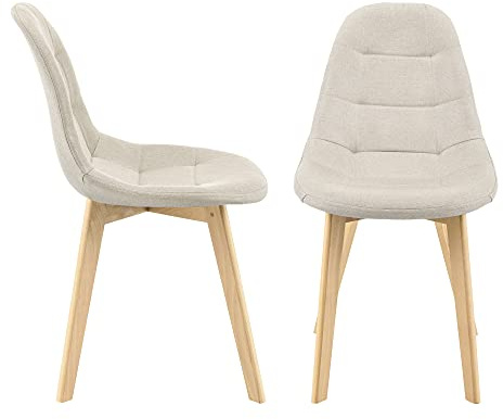 [en.casa] Set di 2 Sedie Imbottite per Sala di Pranzo/Attesa/Salotto/Studio - 2 Sedie in stile Trapuntato - Rivestimento in Tessuto, Gambe in Legno di Faggio - Beige