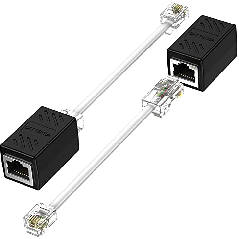 Phone Jack to Ethernet Cable Adapter, RJ45 8P8C Female to RJ11 6P4C Male for Landline Telephone Service (2 Pack)
