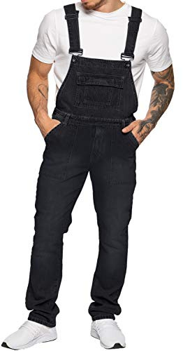 989Zé ENZO Latzhose für Herren, Jeansblau, Arbeitsmode, Latzhose, lässiger Overall, Jeans, Taillengrößen 30–50, Schwarz , 36W x 32L