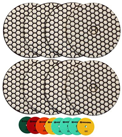 HIGHDRIL Trocken Diamant Polierscheibe - 8 Stk.(#50x3/100x2/200/400/800) Diamant Polier Auflagen für Granit Stein Marmor Bodenschleifer oder Polierer Dia 5 Zoll/125MM