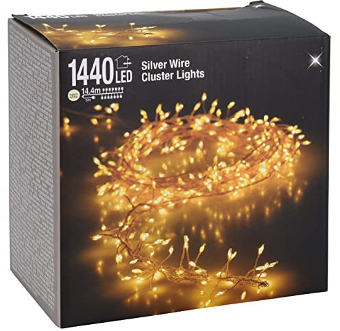 Spetebo Cluster Micro catena luminosa a 1440 LED, luce bianca calda, 1440 cm, con alimentatore di rete, per interni ed esterni