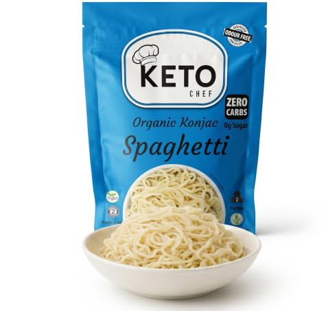 Keto Chef Pâtes spaghetti fines végétaliennes – Pâtes au Konjac instantanées adaptées aux Paléo, zéro gras, Shirataki, sucre et glucides, sans régime, alimentation saine et faible en calories | Prêtes