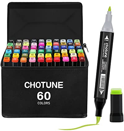 CHOTUNE 60 Couleurs Marqueurs, Coffret de Marqueurs à Pointe Souple, Stylos Marqueur À Pointe Douce Avec Sac et Base Noirs