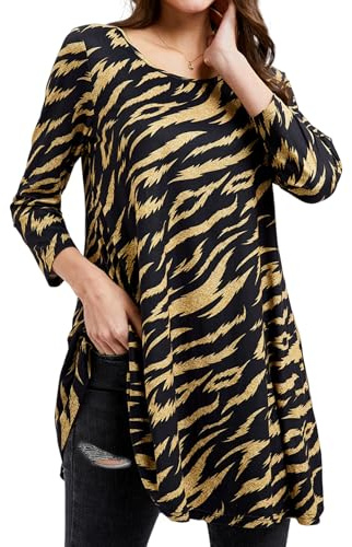 Enmain Womens Leopard Long Sleeve Tunic Top Loose Blouse T Shirt Ladies Swing Dress Top for Leggings Elegant Stretch Round Neck Longline Tunics for Old Women 3XL