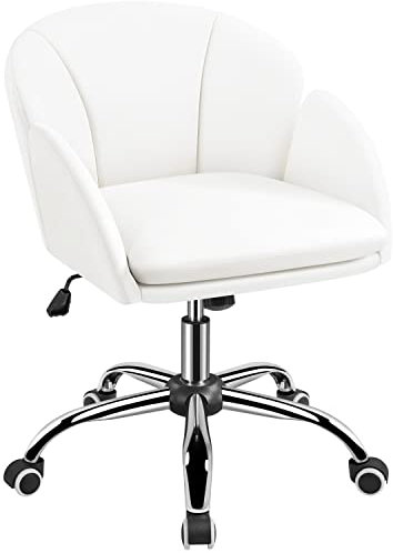 Yaheetech Silla de Oficina Silla de Ruedas Silla Altura Ajusteble MAX Carga 136 KG Silla de Despacho Estudio Blanco Silla Piel Sintética