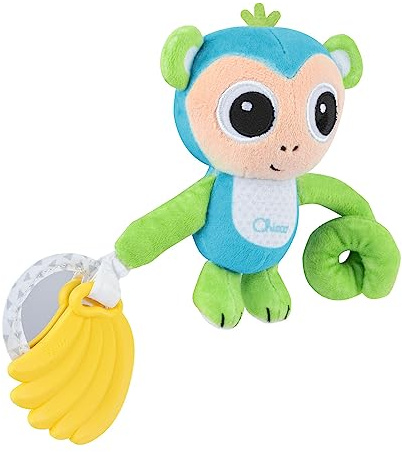 Chicco Sonaglio Scimmia, Sonaglio con Morbido Massaggiagengive per Dentizione, Specchio per Giochi di Luce, Agganciabile a Carrozzina e Passeggino, Lavabile in Lavatrice, Giochi Bambini 3-24 Mesi