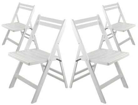 Orion91-Silla de Comedor Plegable (Pack 4),Madera de Bambú,Salón,Cocina,Portátil,Estilo Moderno,Dimensiones 42.5x47.5x79cm (LargoxAnchoxAlto),Carga Máx. 90kg,Variedad Colores,Blanco Roto