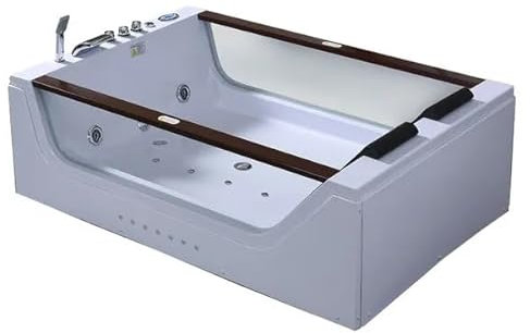 Bagno Italia Bañera de hidromasaje rectangular 180x120cm 2 plazas 18 chorros de vidrio lateral