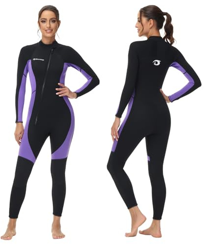 Owntop Damen Neoprenanzug 3/2mm - Vorderer Reißverschluss Voll Tauchanzüge, Stretch Pro Neopren-Nassanzug Thermische Volle Länge Tauchhaut zum Surfen Schnorcheln, Damen Violett S