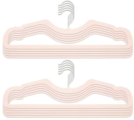 CUTSKY Samt-Kleiderbügel im 50er-Pack, Ultraschlanke und Kurze Kleiderbügel, 360-Grad-Drehhaken, Platzsparende, Langlebige, rutschfeste Filz-Kleiderbügel,Pink b