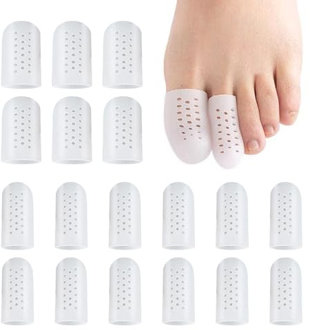 SYEYCW 18 Pcs Breathable Toe Protector with Holes, 6 Pcs Big Toes and 12 Pcs Small Toes, Silicone Cuttable Cap Sleeves, Toe Covers Pads for Women, Men, for Missing Toenails, Corns, Calluses, Blisters