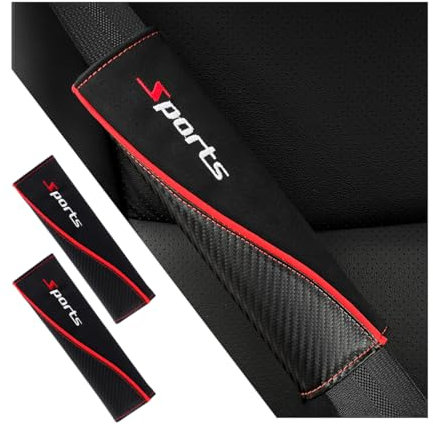 Adunsiaoto 2 Pieces Leather Car Safety Seatbelt Cover Pads, Car Seat Belt Cover Carbon Fiber Leather Protection, Seat Belt Protector Automobile Interior Accessories Compatible with Cars(Sports)