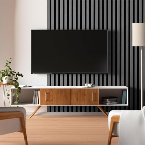 Wall Panel Wood Slat | Decorative Wooden Panelling 3D Slatted Acoustic Sound Absorbing Ceiling or Wall Slats 120 x 60 cm (Charcoal)