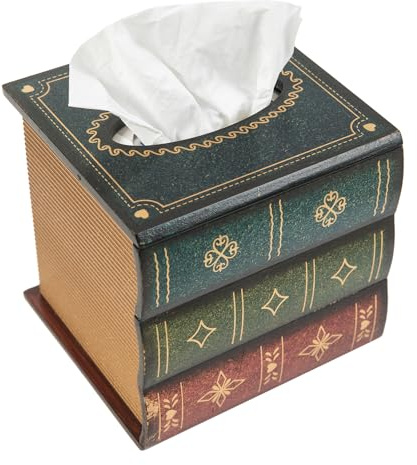 Crafted Classical Retro Wooden Antique Book Tissue Box Cover Square Tissue Holder Dispenser Paper Cover Case Napkin Holder Home Decor for Bathroom Living Room Office car Kitchen (Green)