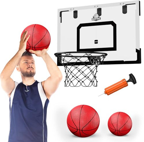 24 x 16 Large Basketball Hoop Indoor, Over Door Basketball Hoop with Sturdy Backboard, Big Basketball Toys Gifts Ideas for Man Kids Teens Adults Boys Girls - Black