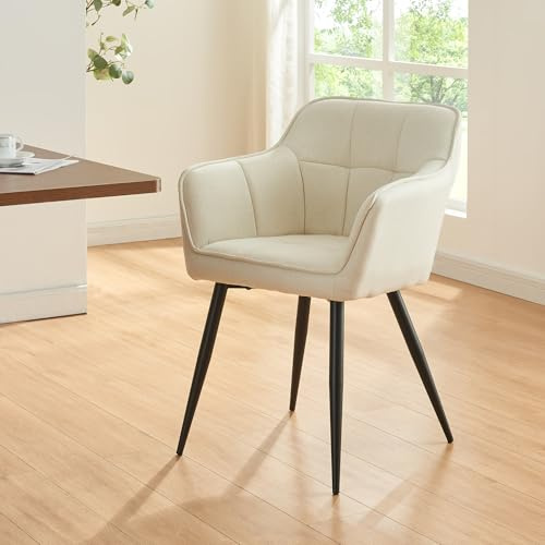 [en.casa] Poltrona Sedia per Sala Pranzo Studio Poltroncina con Braccioli e Schienale Poltrona in Stile Trapuntato Rivestimento in Tessuto - Beige