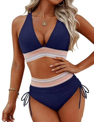 HUXRAKV Traje de ba?o de Dos Piezas para Mujer Acolchado con Tirantes Espagueti Estampados de Cintura Alta Bikinis Conjuntos Brasile?os Retro Ropa de Playa