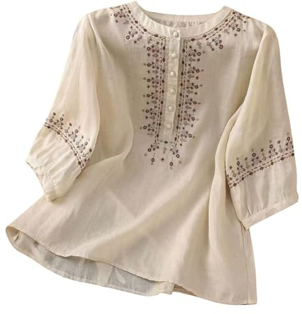 Women Blouse Party Elegant Short/Long Sleeve Tops for Work UK Ladies Solid O-Neck Pullover Lace Shirts Blouse Business Office Top Ladies Loose Shirt Sweatshirt(Beige,M)