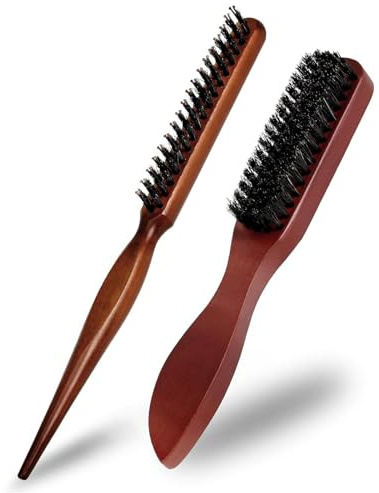 Bobihoney 2 Piezas Cepillo para Pelo de Cerdas Naturales de Jabalí, Cepillo Para el Cabello de Jabalí, Ondulado, Seco o Dañado, Reduciendo la Rotura del Cabello