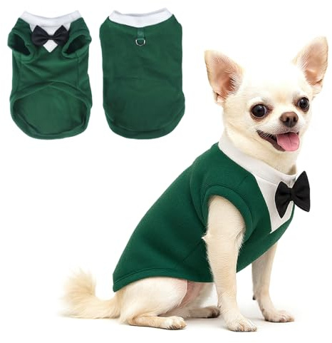 Yoolhamy Jersey para perro con pajarita, ropa de invierno, trajes de esmoquin para perros pequeños y medianos, suéter de forro polar cálido para chihuahua, Schnauzer, Shih Tzu, Yorkie, Navidad