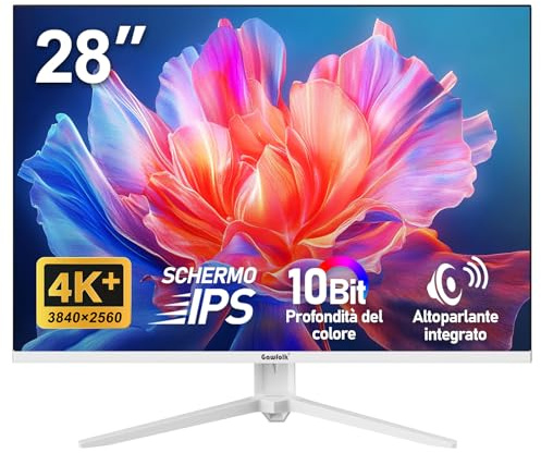 Gawfolk Monitor per computer UHD 4K da 28 pollici, PC schermo IPS Ultra HD (3840×2560p), 3:2, 10 bit, 1,07 miliardi di colori, 128% sRGB, altoparlanti integrati, DisplayPort, HDMI, bianco