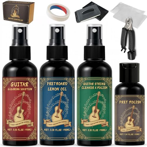 9pcs Guitar Cleaning Kit, Cleans Body, Polishes Fretboard & Cleans Strings