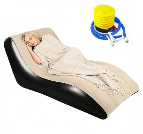 Meenewching Aufblasbares Sofa mit Flockoberfläch, 155x86cm Luftsofa Inklusive Luftpumpe, Tragbare und Komfortable Aufblasbare Couch für Wohnzimmer, Camping, Garten, Strand, Hinterhof