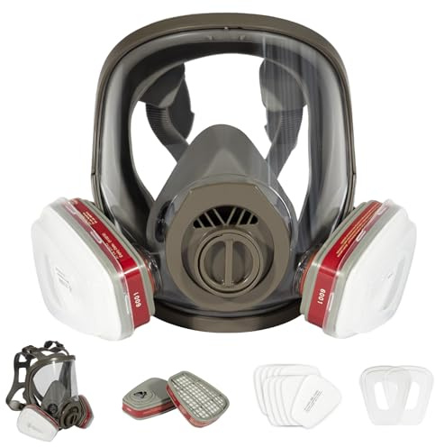 HOLULO Maschera integrale per la polvere con 10 filtri, 15 in 1, maschera antipolvere riutilizzabile per levigatura, verniciatura, lucidatura, polvere fine, maschera per verniciatura a gas, con filtro