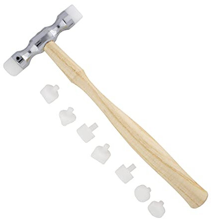 The Beadsmith Nylon-Tipped Forming Hammer - Includes Allen Wrench & 9 Interchangeable Heads - 9.5” Wooden Handle - 70mm, 4oz Metal Head - Use to Flatten/Shape Sheet Metal/Wire with no Risk of marring