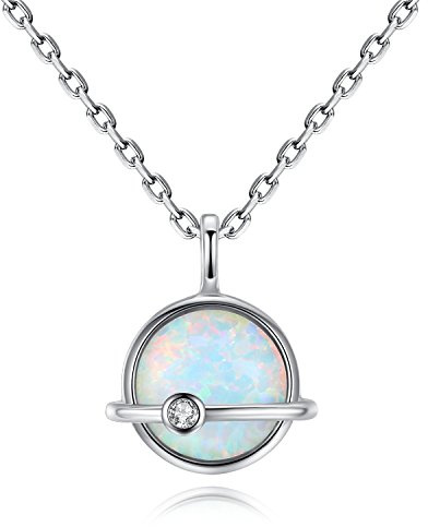 VIKI LYNN Opal Halskette 925 Sterling Silber Oktober Geburtsstein Schmuck für Frauen (Weiß Opal)