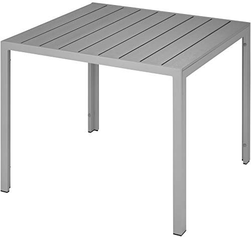 TecTake® Mesa Jardín Exterior de Aluminio 90x90x74,5cm, Mesa Terraza, Patas Ajustables y con Topes, Mueble Jardín Resistente a Intemperie, Fácil Montaje - Plata